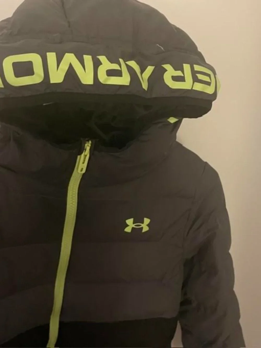 Under Armour Boys ColdGear Storm Hooded Puffer Jacket Gray/Green/Black Size YM
